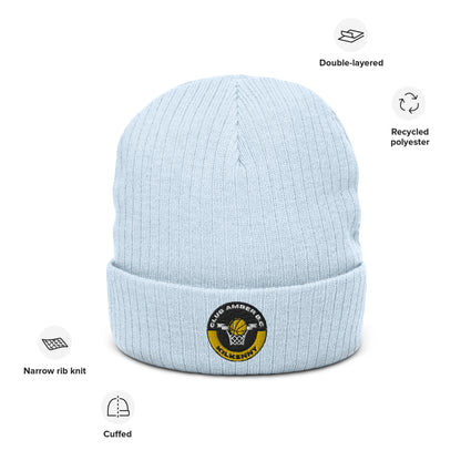 Club Amber Basketball Kilkenny Ribbed Knit Beanie Hat - Designed by Moon Behind The Hill Available to Buy at a Discounted Price on Moon Behind The Hill Online Designer Discount Store
