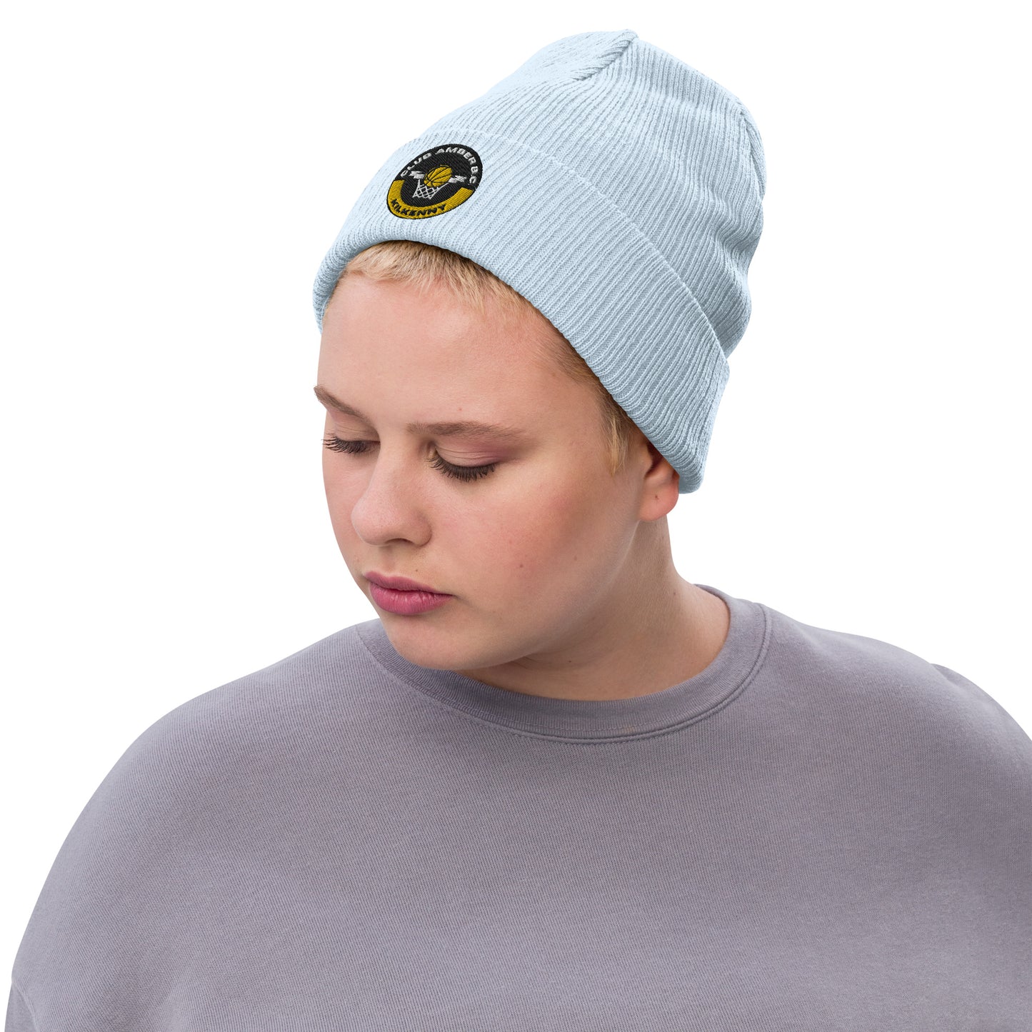 Club Amber Basketball Kilkenny Ribbed Knit Beanie Hat - Designed by Moon Behind The Hill Available to Buy at a Discounted Price on Moon Behind The Hill Online Designer Discount Store