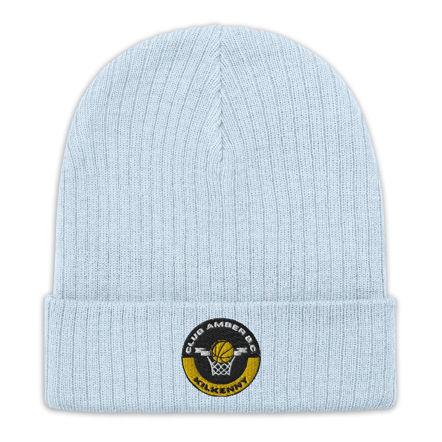 Club Amber Basketball Kilkenny Ribbed Knit Beanie Hat - Designed by Moon Behind The Hill Available to Buy at a Discounted Price on Moon Behind The Hill Online Designer Discount Store