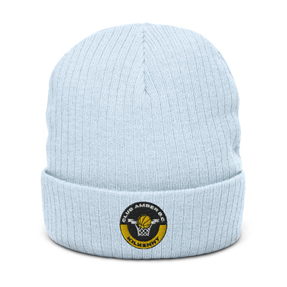 Club Amber Basketball Kilkenny Ribbed Knit Beanie Hat - Designed by Moon Behind The Hill Available to Buy at a Discounted Price on Moon Behind The Hill Online Designer Discount Store