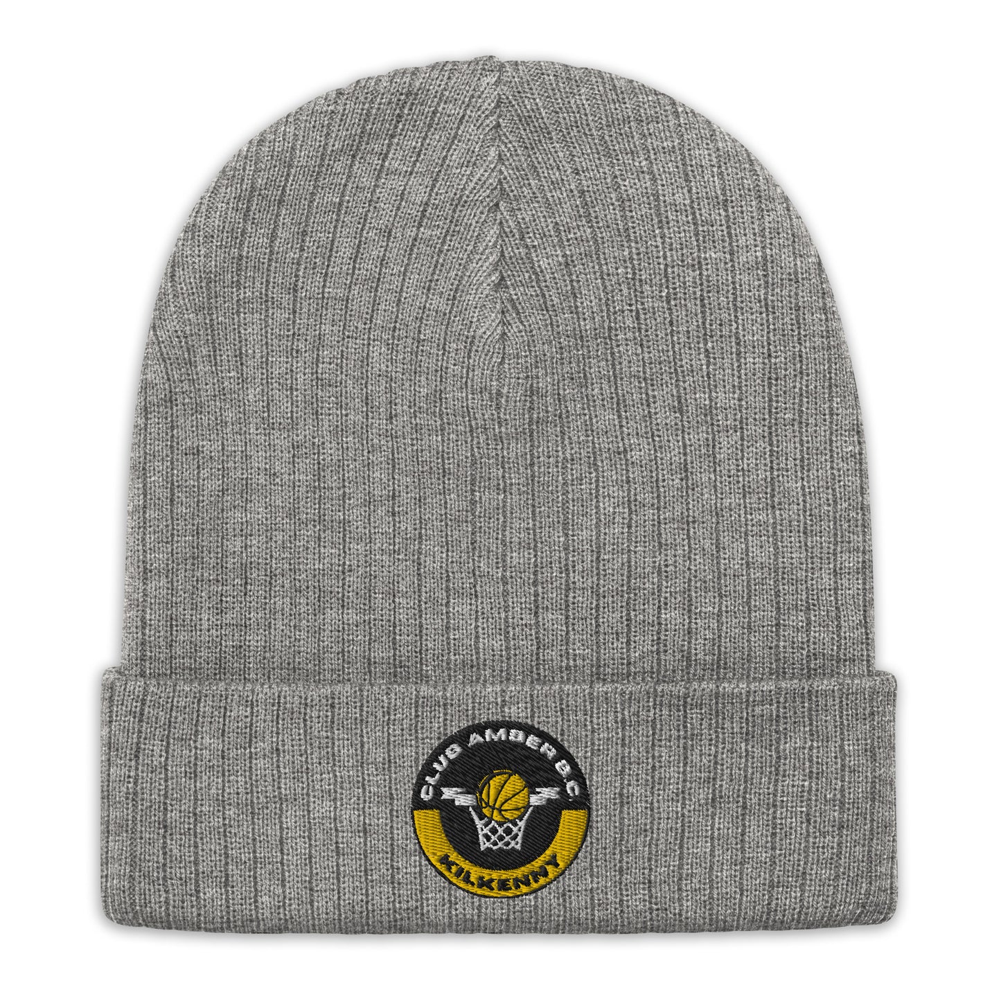 Club Amber Basketball Kilkenny Ribbed Knit Beanie Hat - Designed by Moon Behind The Hill Available to Buy at a Discounted Price on Moon Behind The Hill Online Designer Discount Store