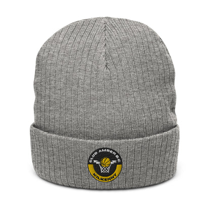 Club Amber Basketball Kilkenny Ribbed Knit Beanie Hat - Designed by Moon Behind The Hill Available to Buy at a Discounted Price on Moon Behind The Hill Online Designer Discount Store