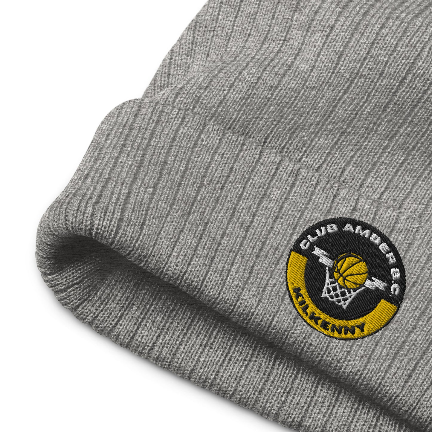 Club Amber Basketball Kilkenny Ribbed Knit Beanie Hat - Designed by Moon Behind The Hill Available to Buy at a Discounted Price on Moon Behind The Hill Online Designer Discount Store
