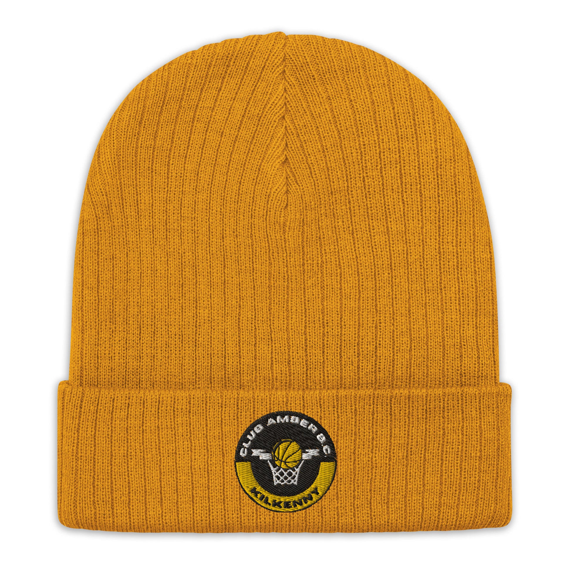 Club Amber Basketball Kilkenny Ribbed Knit Beanie Hat - Designed by Moon Behind The Hill Available to Buy at a Discounted Price on Moon Behind The Hill Online Designer Discount Store