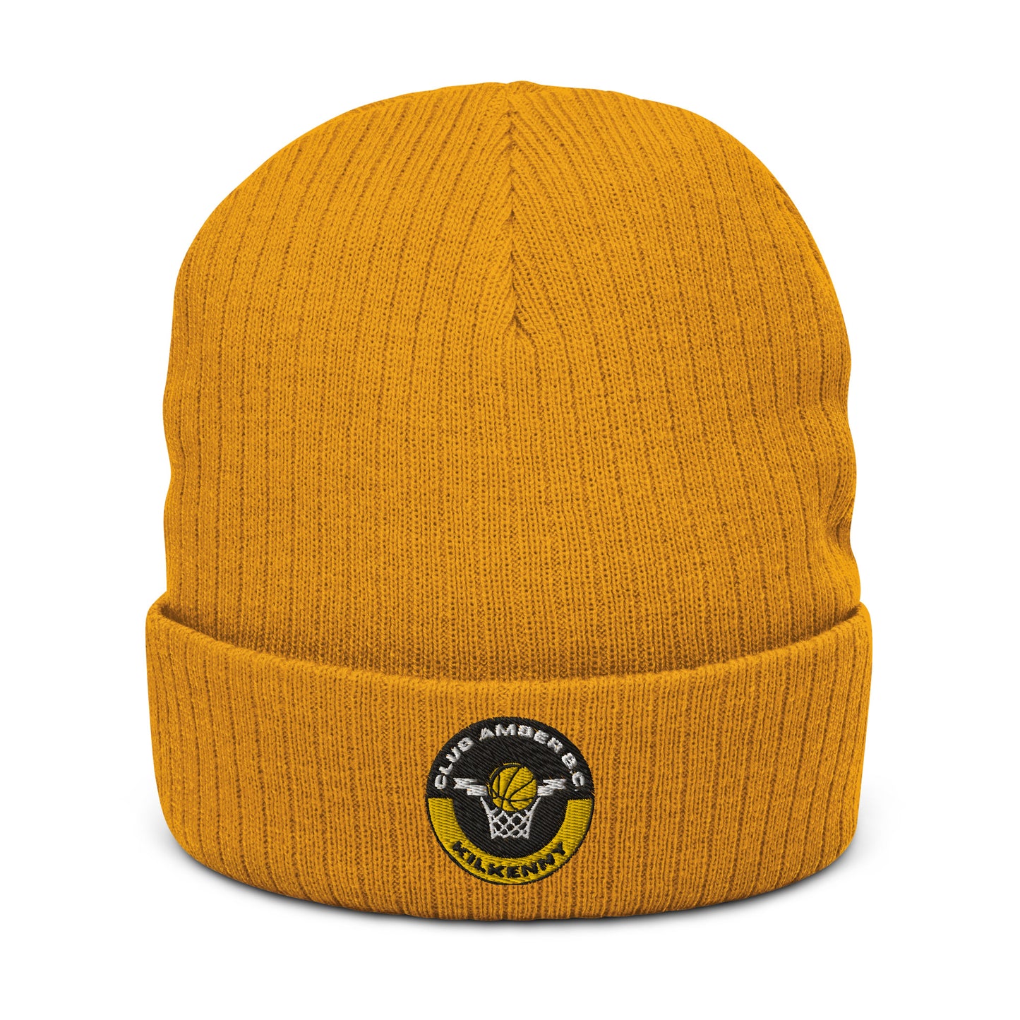 Club Amber Basketball Kilkenny Ribbed Knit Beanie Hat - Designed by Moon Behind The Hill Available to Buy at a Discounted Price on Moon Behind The Hill Online Designer Discount Store