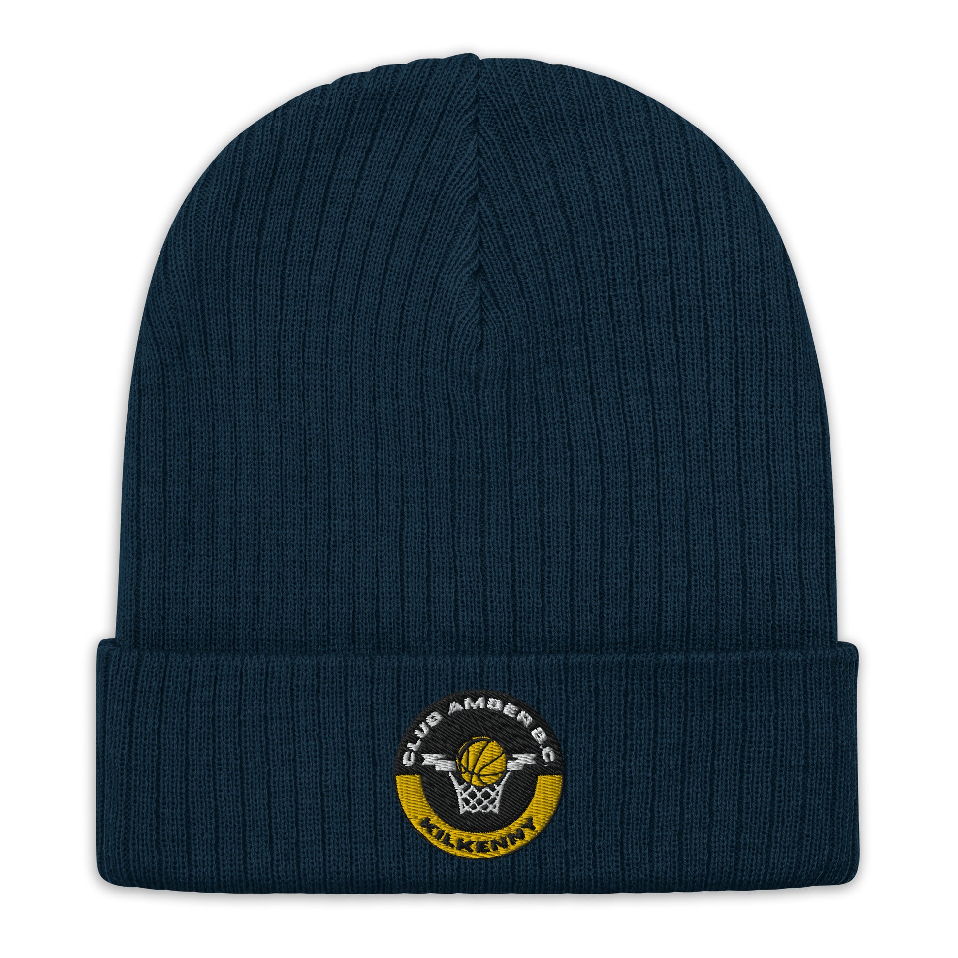 Club Amber Basketball Kilkenny Ribbed Knit Beanie Hat - Designed by Moon Behind The Hill Available to Buy at a Discounted Price on Moon Behind The Hill Online Designer Discount Store