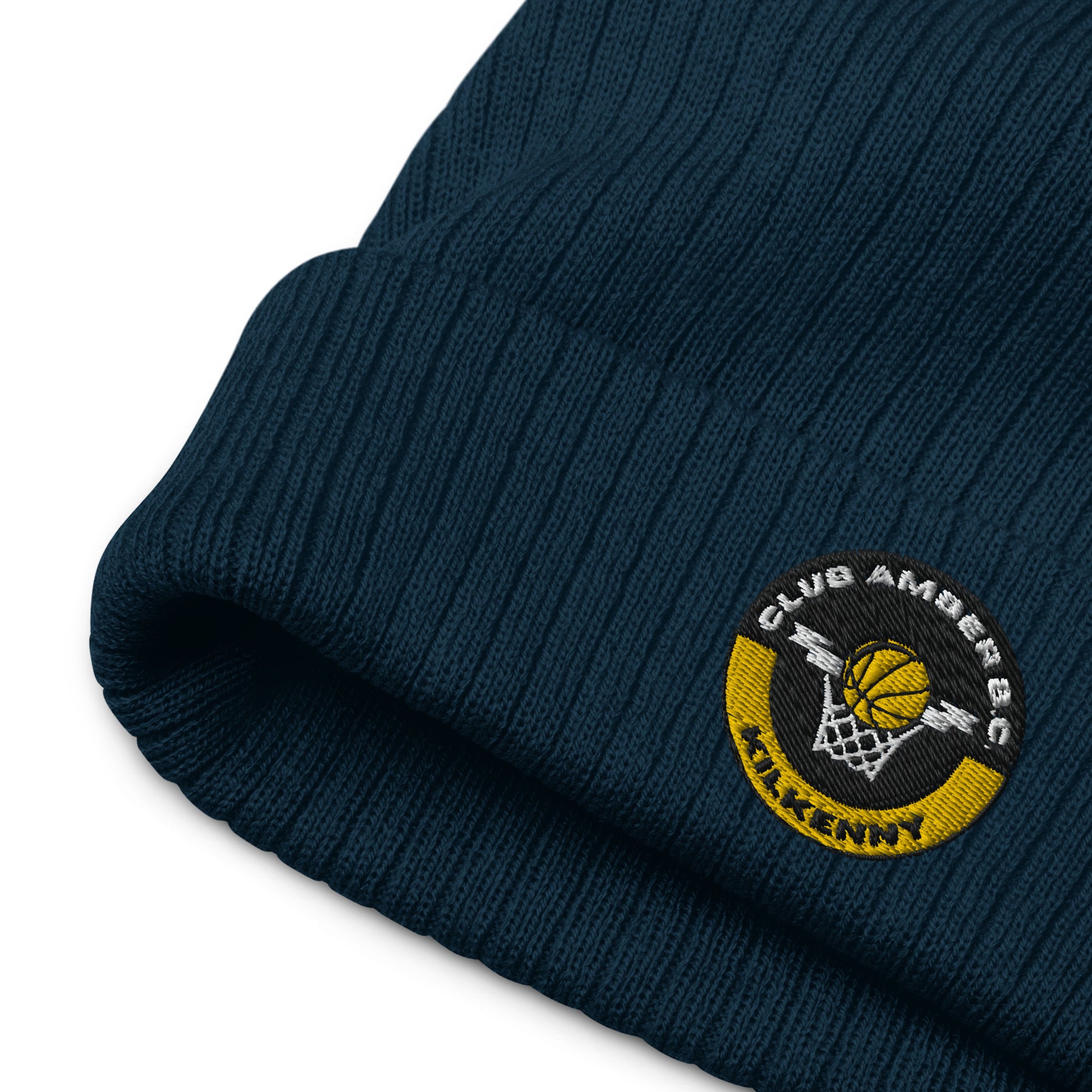 Club Amber Basketball Kilkenny Ribbed Knit Beanie Hat - Designed by Moon Behind The Hill Available to Buy at a Discounted Price on Moon Behind The Hill Online Designer Discount Store