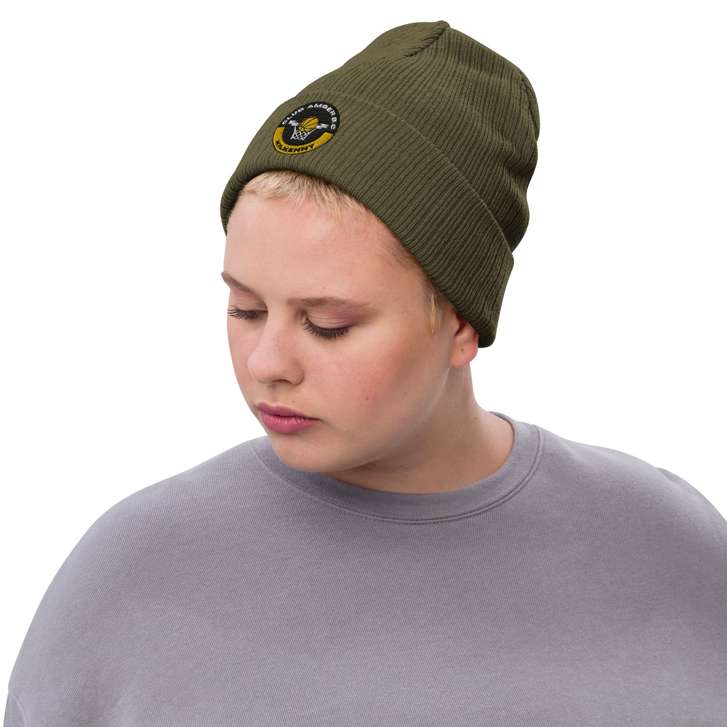 Club Amber Basketball Kilkenny Ribbed Knit Beanie Hat - Designed by Moon Behind The Hill Available to Buy at a Discounted Price on Moon Behind The Hill Online Designer Discount Store