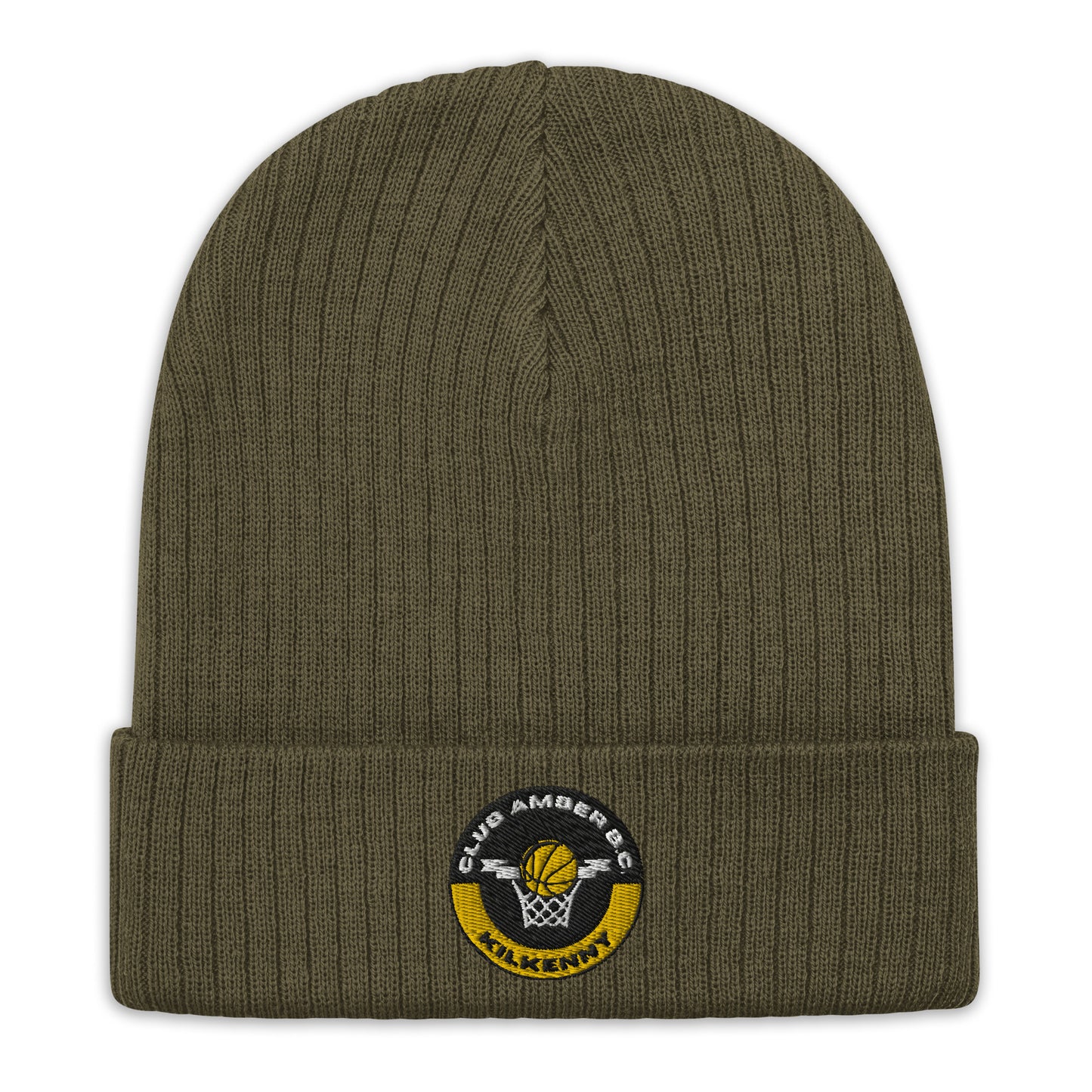 Club Amber Basketball Kilkenny Ribbed Knit Beanie Hat - Designed by Moon Behind The Hill Available to Buy at a Discounted Price on Moon Behind The Hill Online Designer Discount Store