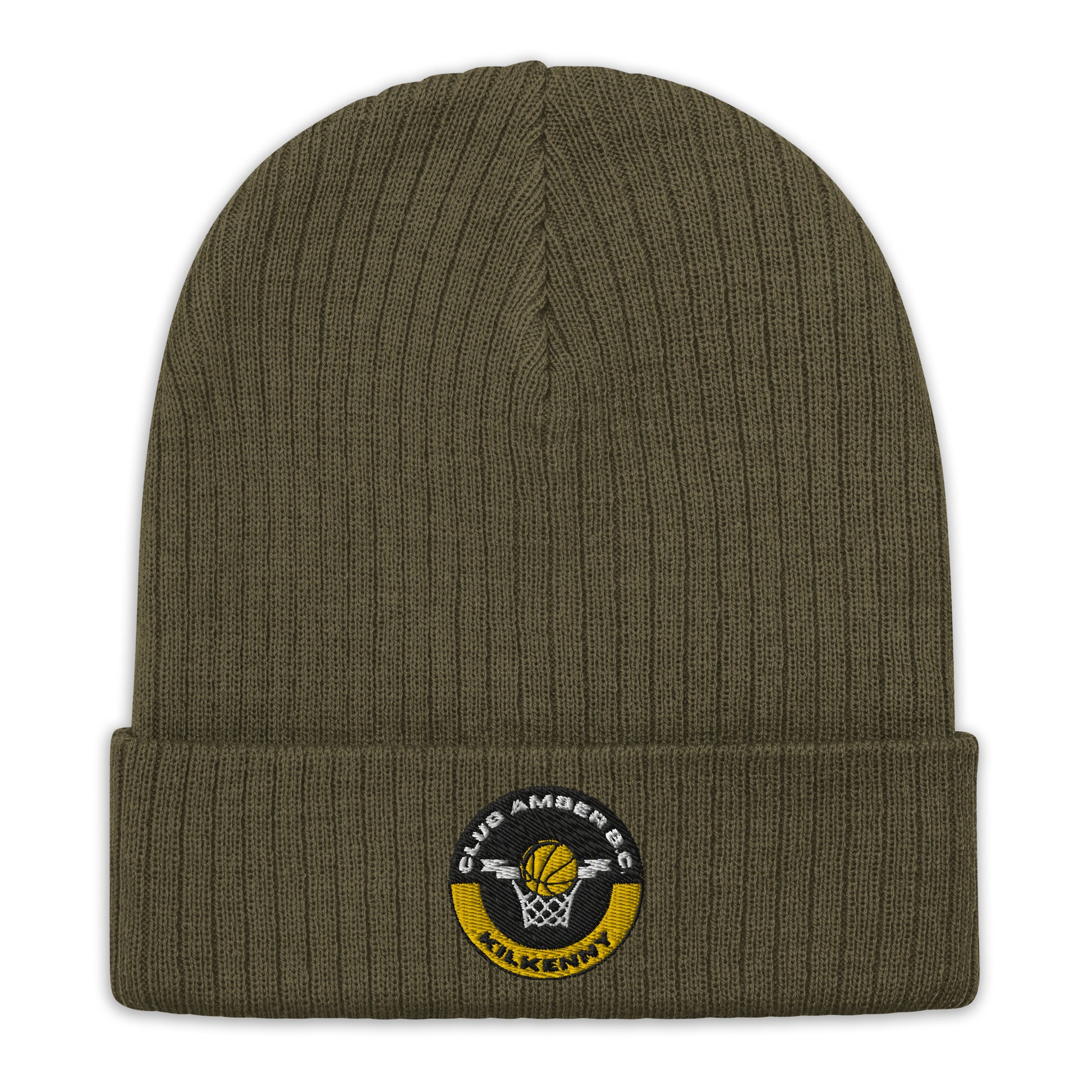 Club Amber Basketball Kilkenny Ribbed Knit Beanie Hat - Designed by Moon Behind The Hill Available to Buy at a Discounted Price on Moon Behind The Hill Online Designer Discount Store
