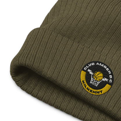 Club Amber Basketball Kilkenny Ribbed Knit Beanie Hat - Designed by Moon Behind The Hill Available to Buy at a Discounted Price on Moon Behind The Hill Online Designer Discount Store