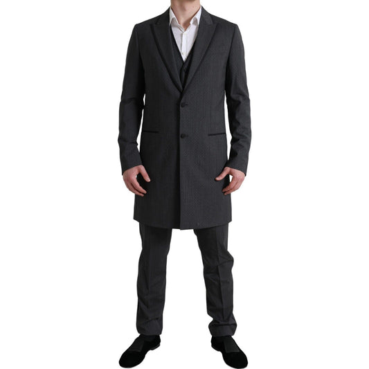 Dolce & Gabbana Men's Gray Wool Long 3 Piece Two Button Suit