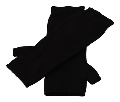 Black Knitted Fingerless Elbow Length Gloves
