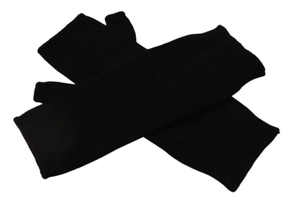 Black Knitted Fingerless Elbow Length Gloves
