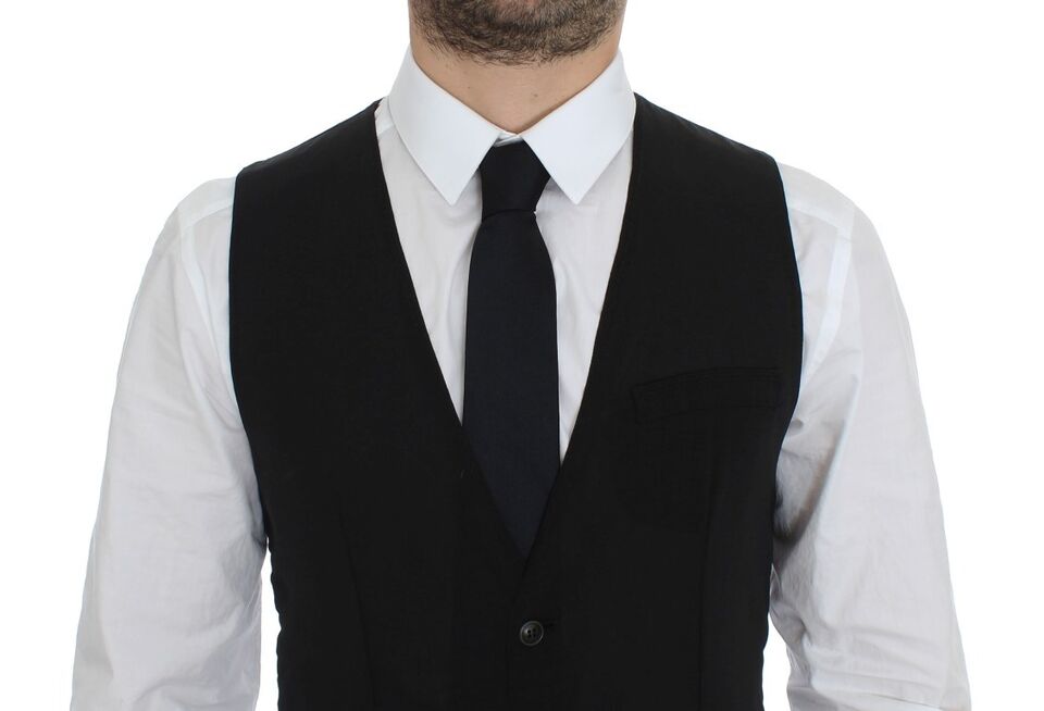 Black Wool Formal Dress Vest Gilet Jacket
