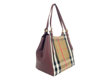 Small Canterby Mahogany Leather Check Canvas Tote Bag Purse