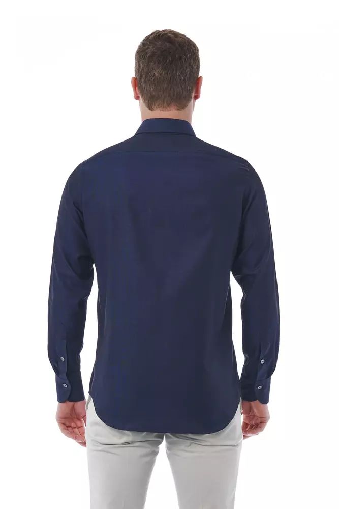 Elegant Blue Regular Fit Italian Collar Shirt