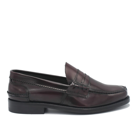 Saxone Bordeaux Spazzolato Leather Mens Loafers Shoes