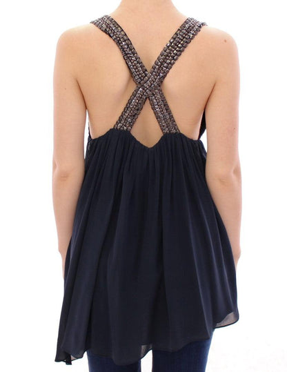 Navy Blue Studs Embellished Top Blouse designed by Anaikka available from Moon Behind The Hill's Women's Clothing range