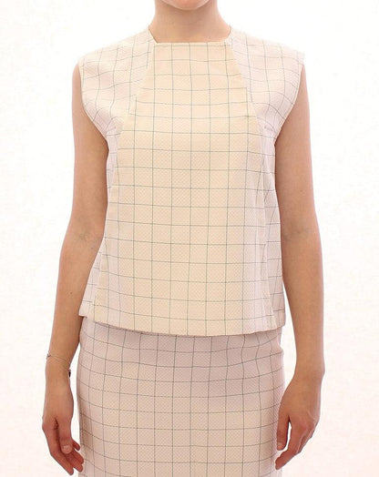 White Cotton Checkered Shirt Top designed by Andrea Incontri available from Moon Behind The Hill's Women's Clothing range