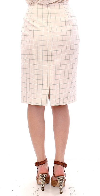 White Cotton Checkered Pencil Skirt designed by Andrea Incontri available from Moon Behind The Hill's Women's Clothing range