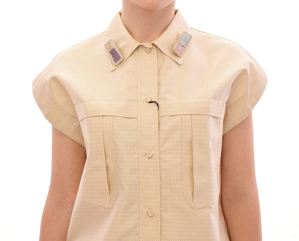 Beige Sleeveless Blouse Top - Designed by Andrea Incontri Available to Buy at a Discounted Price on Moon Behind The Hill Online Designer Discount Store