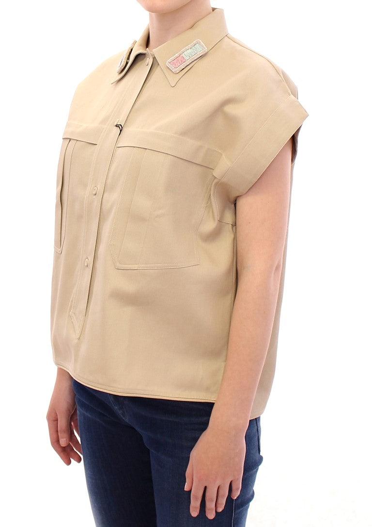 Beige Sleeveless Blouse Top - Designed by Andrea Incontri Available to Buy at a Discounted Price on Moon Behind The Hill Online Designer Discount Store