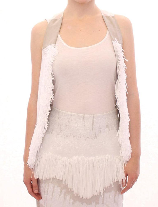 White Lashes Open Back Vest Jacket designed by Arzu Kaprol available from Moon Behind The Hill's Women's Clothing range