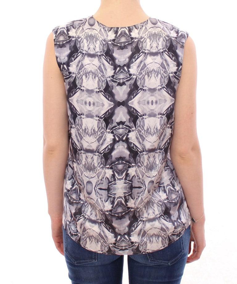 Gray Blue Silk Sleeveless Top Shirt Blouse - Designed by Arzu Kaprol Available to Buy at a Discounted Price on Moon Behind The Hill Online Designer Discount Store