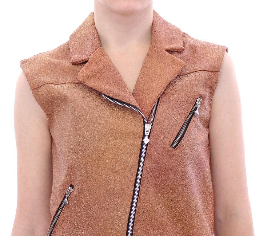 Brown Leather Jacket Vest - Designed by La Maison du Couturier Available to Buy at a Discounted Price on Moon Behind The Hill Online Designer Discount Store