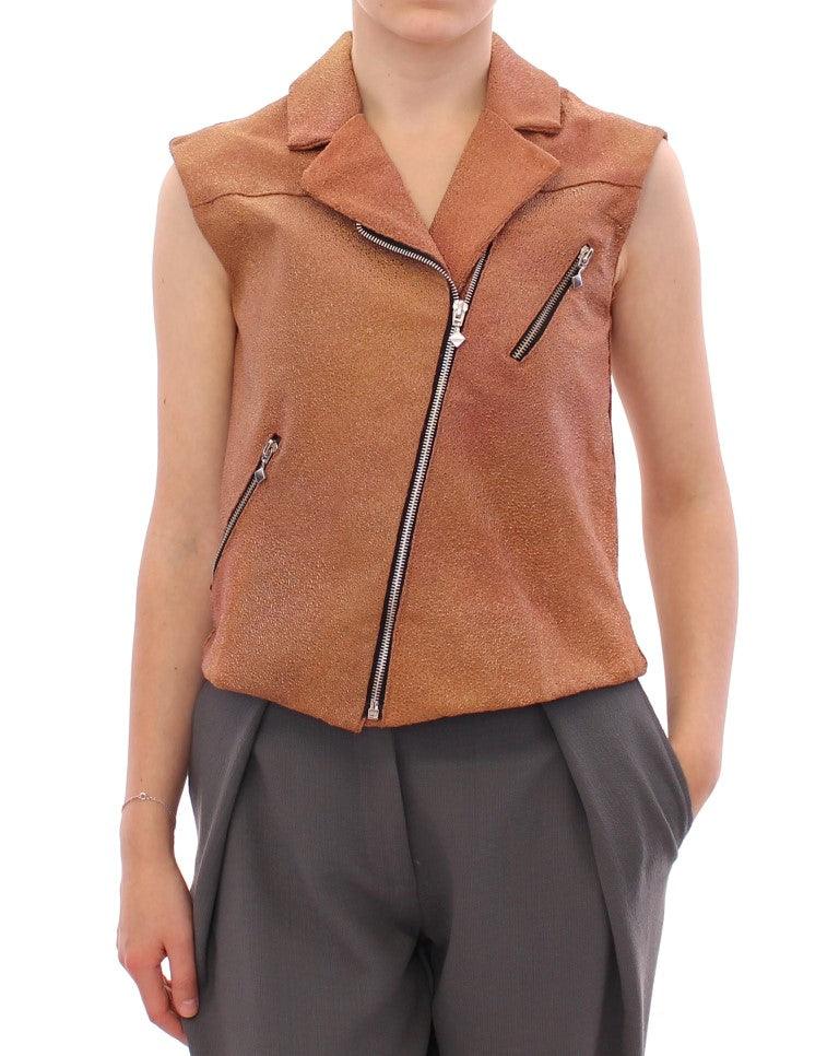 Brown Leather Jacket Vest - Designed by La Maison du Couturier Available to Buy at a Discounted Price on Moon Behind The Hill Online Designer Discount Store