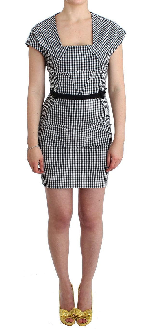 Black White Checkered Belted Sheath Dress - Designed by GF Ferre Available to Buy at a Discounted Price on Moon Behind The Hill Online Designer Discount Store