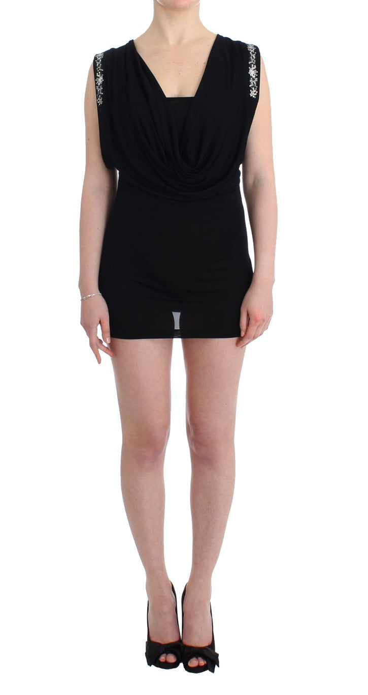 Black Embellished Jersey Mini Sheath Short Dress - Designed by Roccobarocco Available to Buy at a Discounted Price on Moon Behind The Hill Online Designer Discount Store