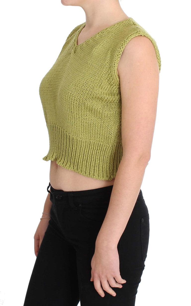 Green Cotton Blend Knitted Sleeveless Sweater designed by PINK MEMORIES available from Moon Behind The Hill's Women's Clothing range