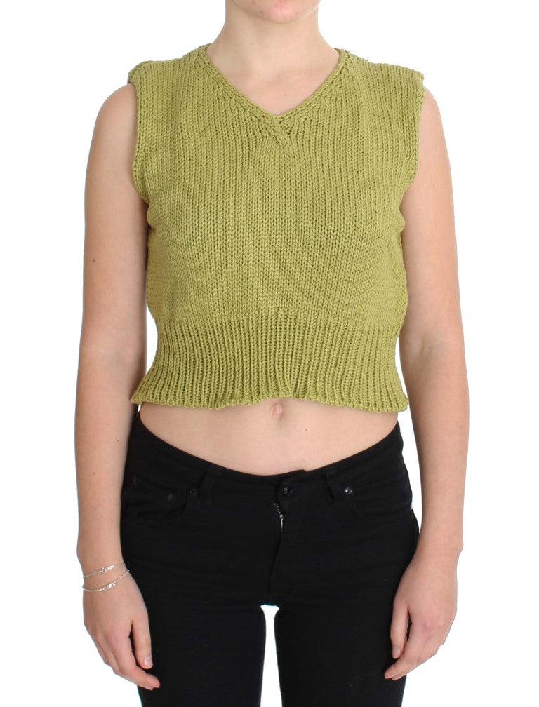 Green Cotton Blend Knitted Sleeveless Sweater designed by PINK MEMORIES available from Moon Behind The Hill's Women's Clothing range