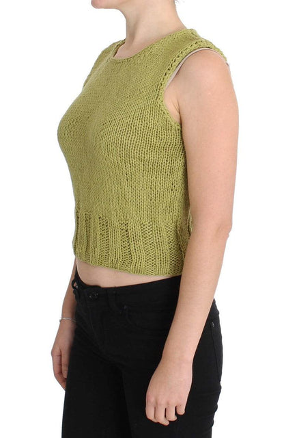 Green Cotton Blend Knitted Sleeveless Sweater - Designed by PINK MEMORIES Available to Buy at a Discounted Price on Moon Behind The Hill Online Designer Discount Store