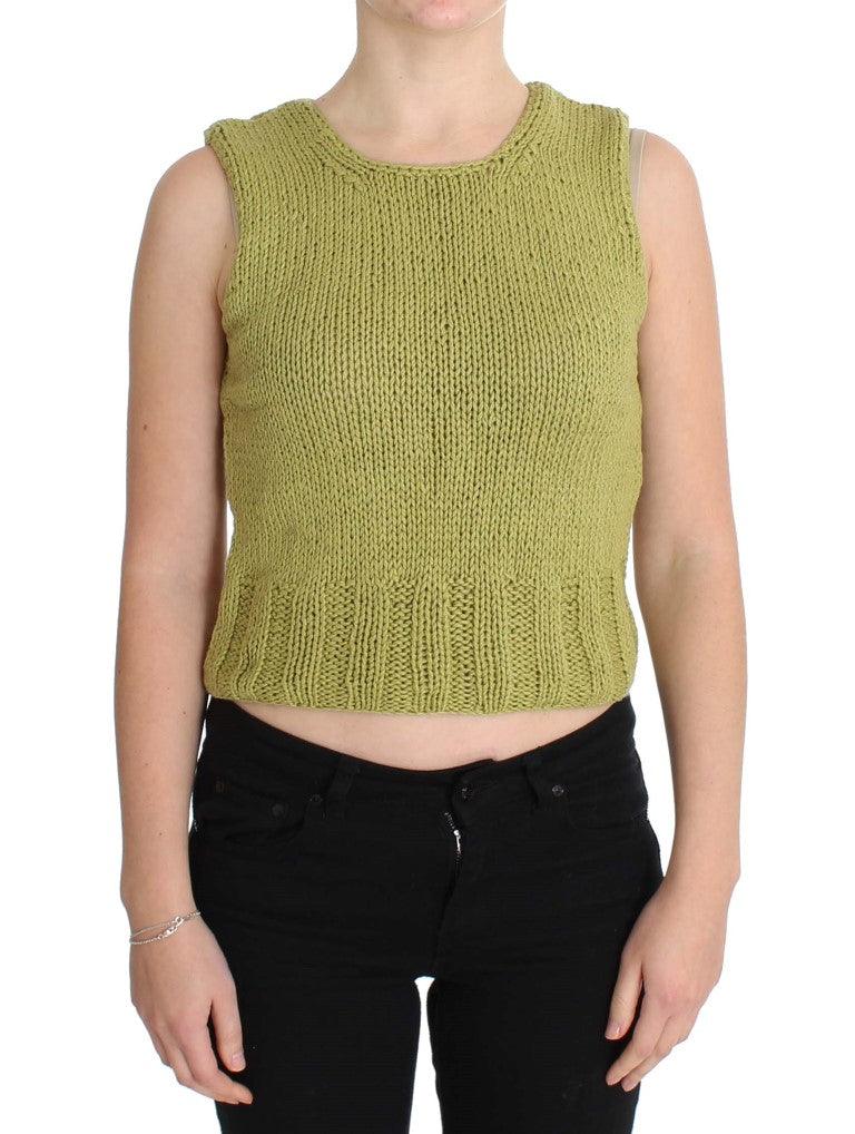 Green Cotton Blend Knitted Sleeveless Sweater - Designed by PINK MEMORIES Available to Buy at a Discounted Price on Moon Behind The Hill Online Designer Discount Store