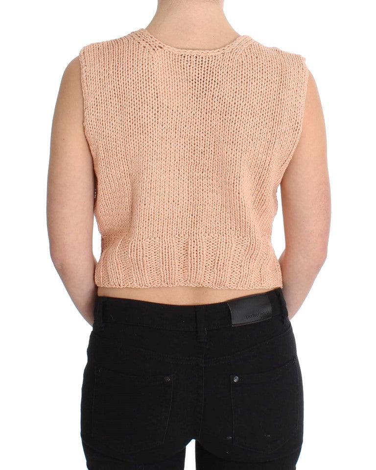 Pink Cotton Blend Knitted Sleeveless Sweater designed by PINK MEMORIES available from Moon Behind The Hill's Women's Clothing range