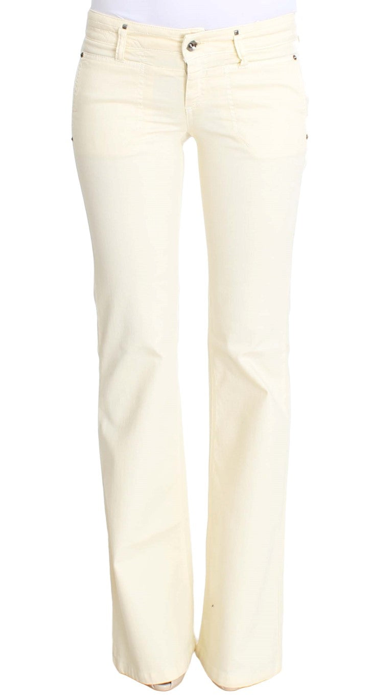 White Cotton Stretch Flare Jeans designed by Costume National available from Moon Behind The Hill's Women's Clothing range
