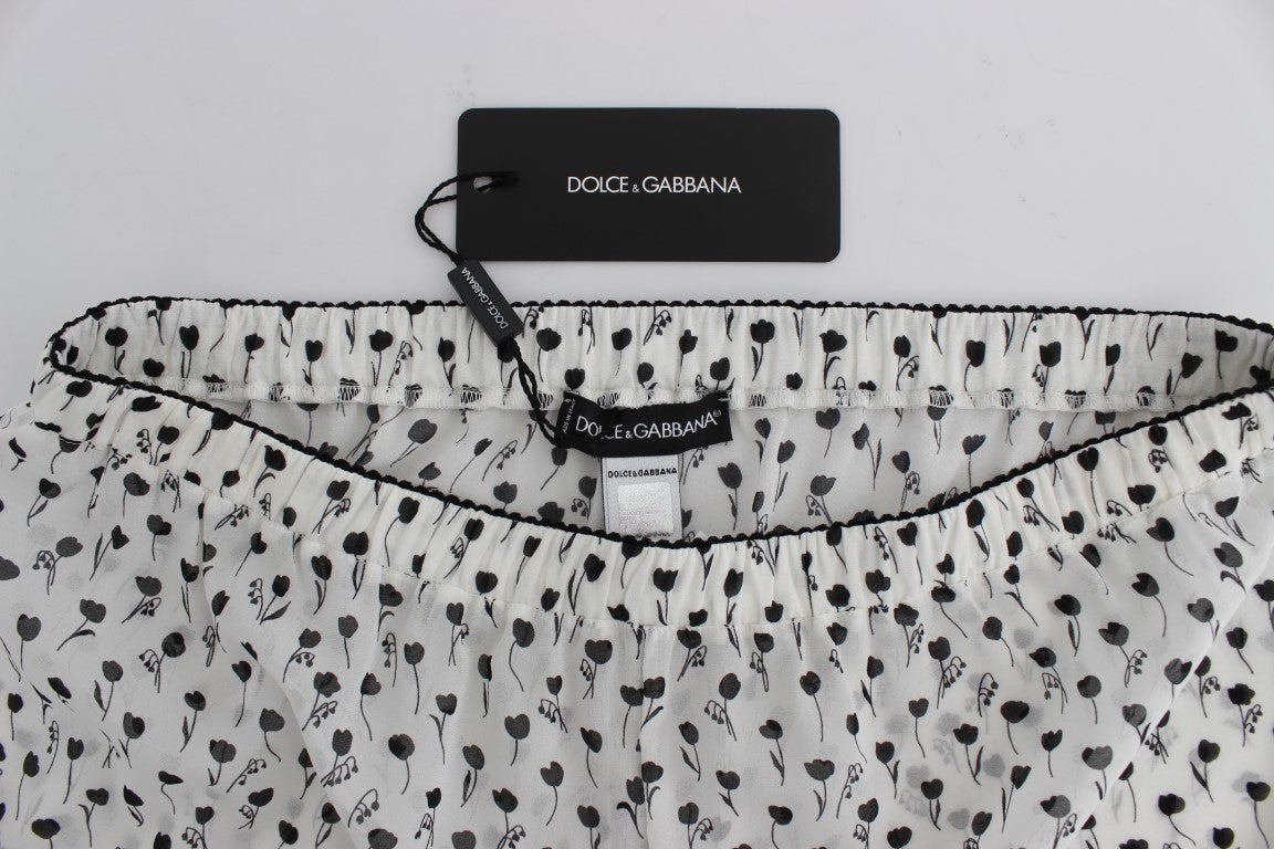 White Black Floral Lace Silk Sleepwear Shorts designed by Dolce & Gabbana available from Moon Behind The Hill's Women's Clothing range