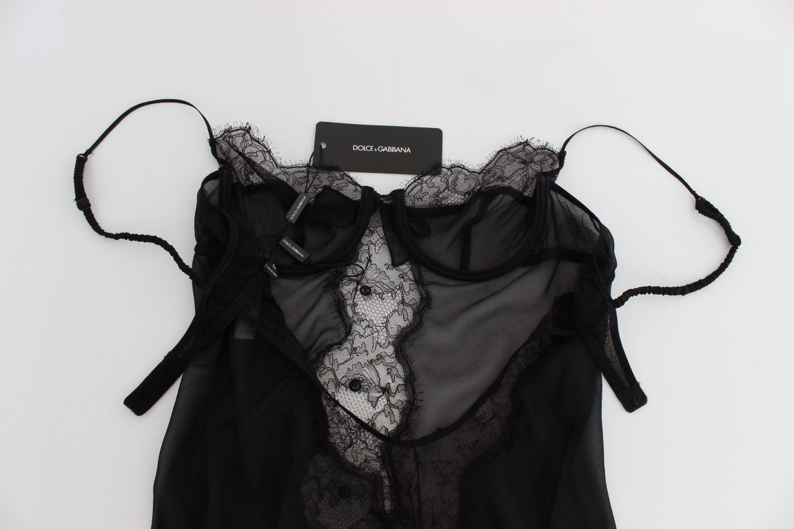 Black Silk Lace Babydoll Lingerie Top - Designed by Dolce & Gabbana Available to Buy at a Discounted Price on Moon Behind The Hill Online Designer Discount Store
