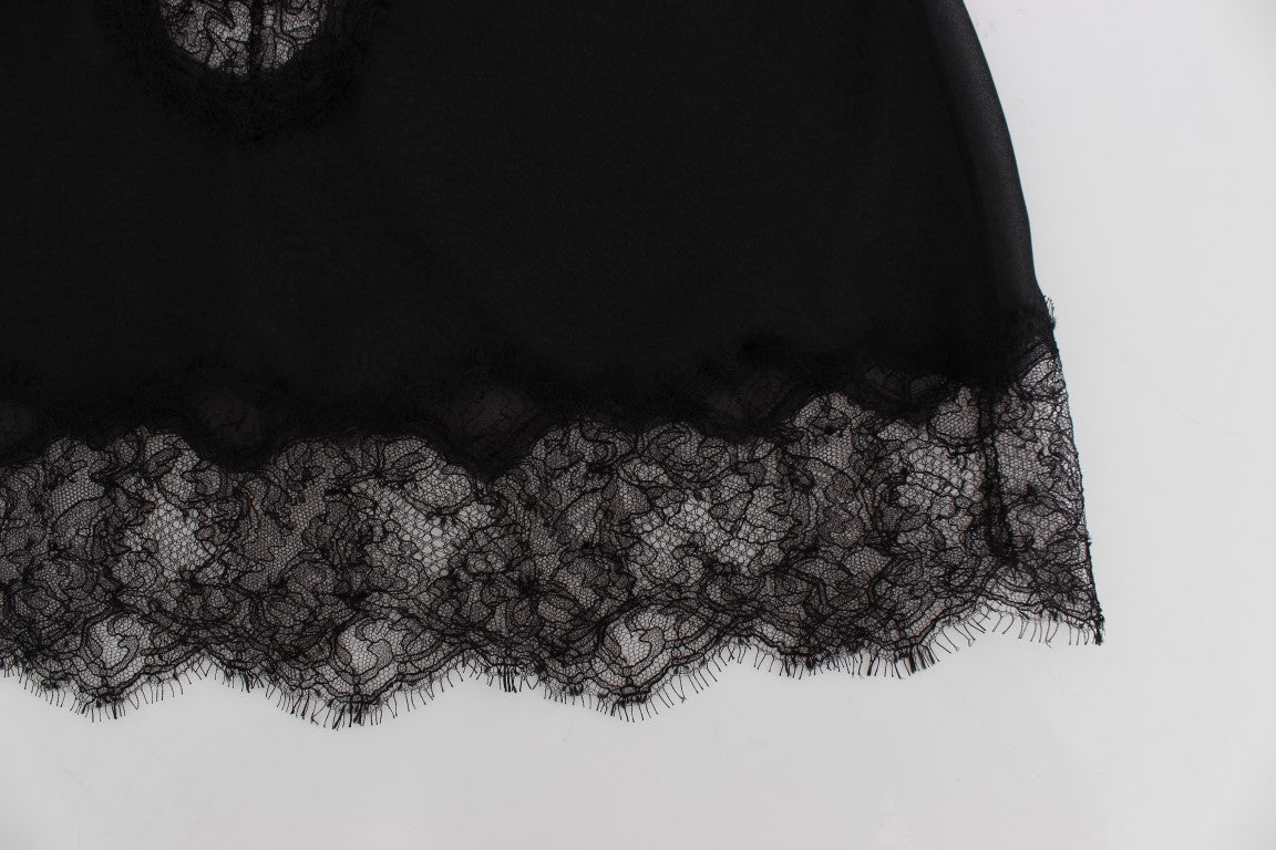 Black Silk Lace Babydoll Lingerie Top - Designed by Dolce & Gabbana Available to Buy at a Discounted Price on Moon Behind The Hill Online Designer Discount Store