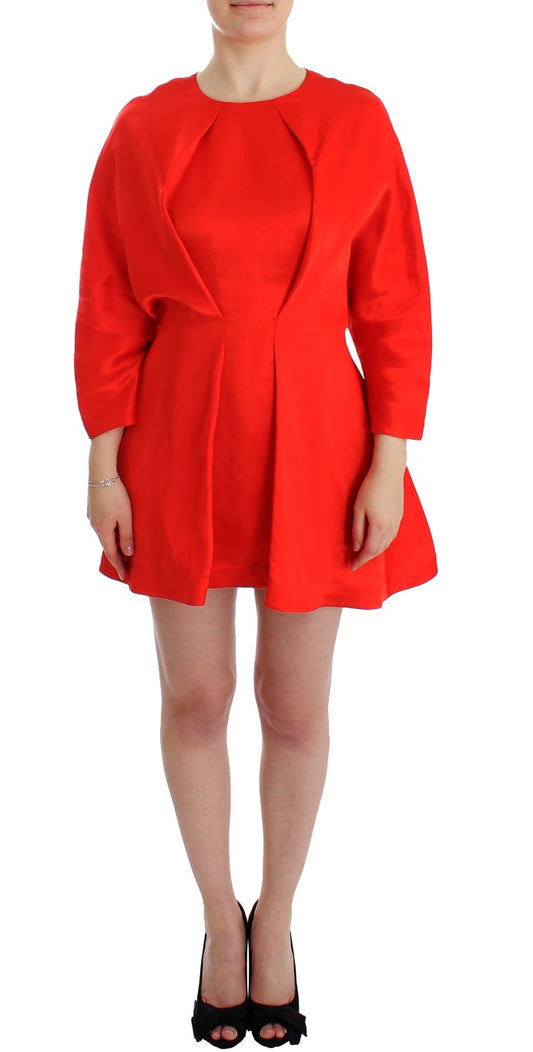 Red Mini Linen 3/4 Sleeve Sheath Dress designed by Fyodor Golan available from Moon Behind The Hill's Women's Clothing range