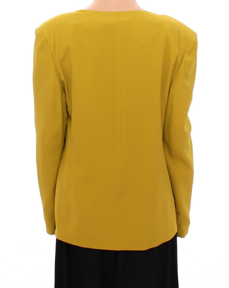 Mustard Yellow Silk Blazer Jacket designed by Lamberto Petri available from Moon Behind The Hill's Women's Clothing range