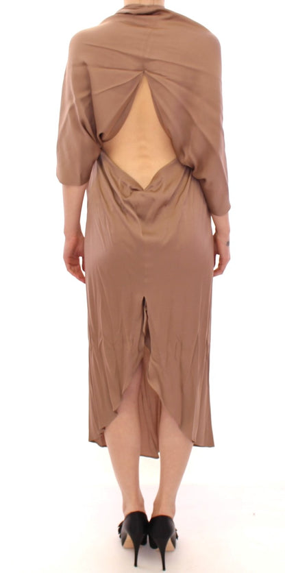 Brown Draped Silk Sheath Shift Coctail Dress - Designed by Lamberto Petri Available to Buy at a Discounted Price on Moon Behind The Hill Online Designer Discount Store