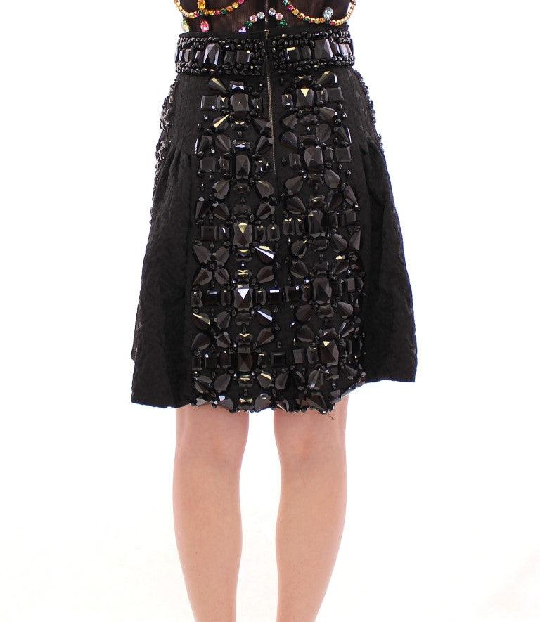 Black Crystal Handmade Above Knee Skirt - Designed by Dolce & Gabbana Available to Buy at a Discounted Price on Moon Behind The Hill Online Designer Discount Store