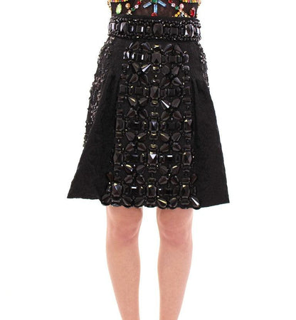 Black Crystal Handmade Above Knee Skirt - Designed by Dolce & Gabbana Available to Buy at a Discounted Price on Moon Behind The Hill Online Designer Discount Store