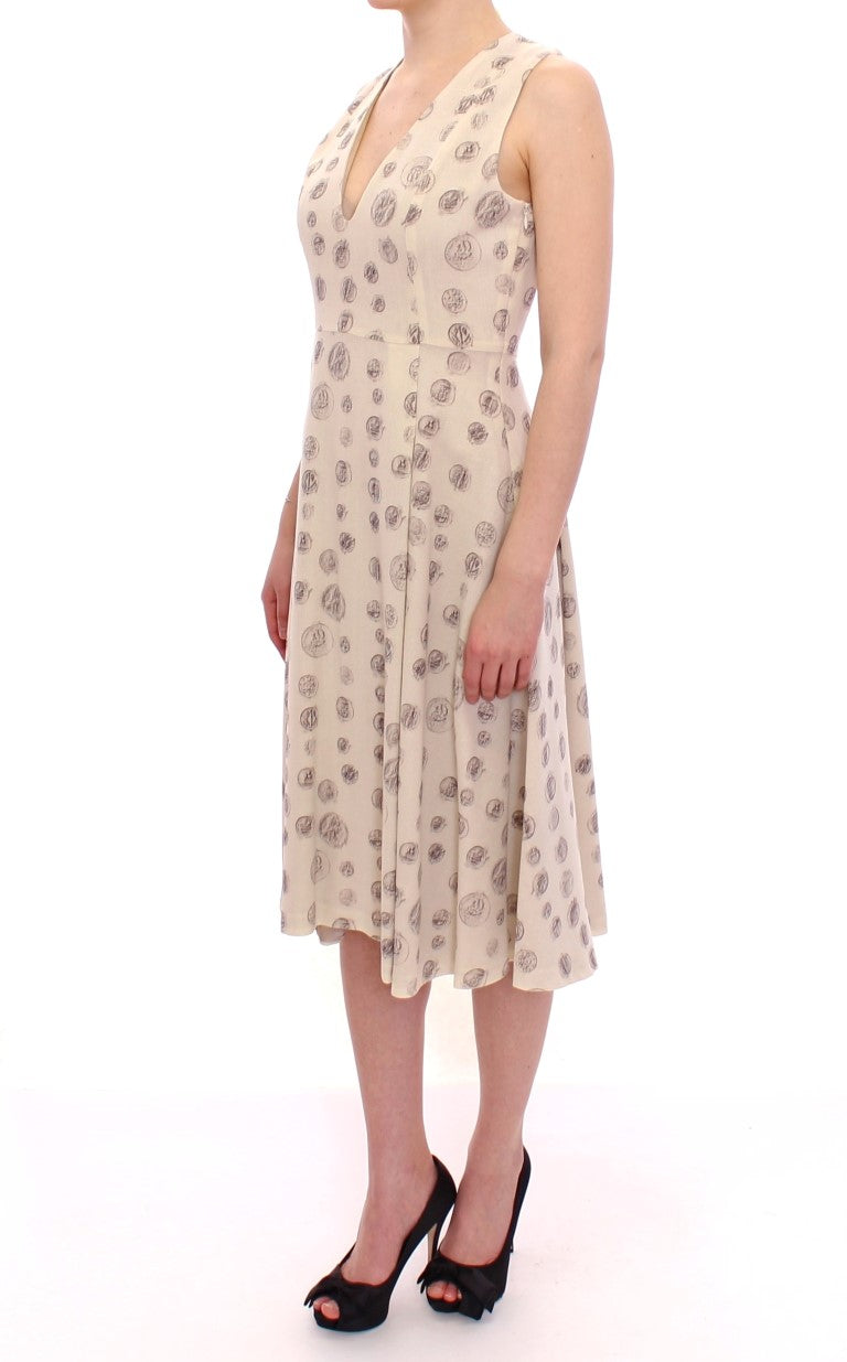 White Printed Shift V-neck Sheath Dress designed by Andrea Incontri available from Moon Behind The Hill's Women's Clothing range