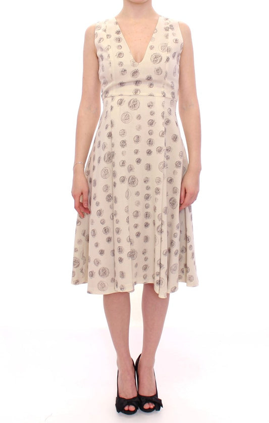 White Printed Shift V-neck Sheath Dress designed by Andrea Incontri available from Moon Behind The Hill's Women's Clothing range