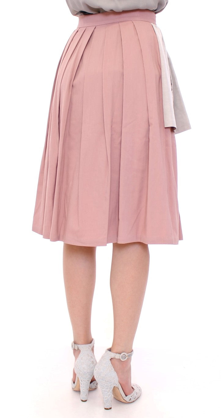 Pink Gray Knee-Length Pleated Skirt designed by Comeforbreakfast available from Moon Behind The Hill's Women's Clothing range